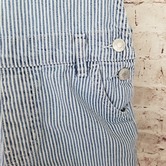 PacSun Blue & White Stripe Denim Overall Shorts - Picture 6 of 7